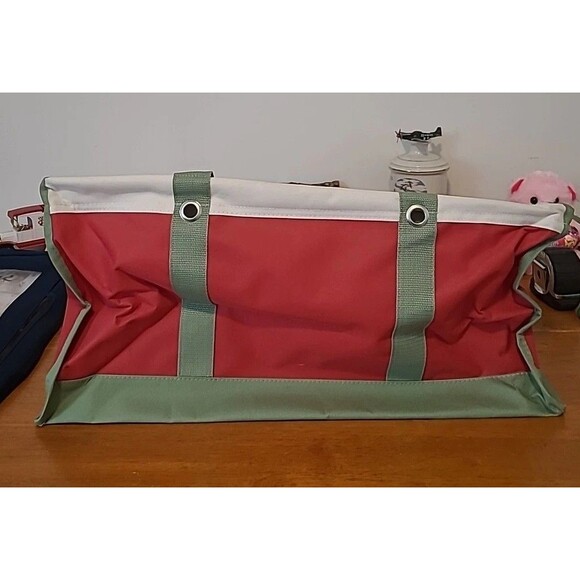 Thrity One Medium Utility Tote Red Green With Black See Thru Lid - Picture 1 of 4
